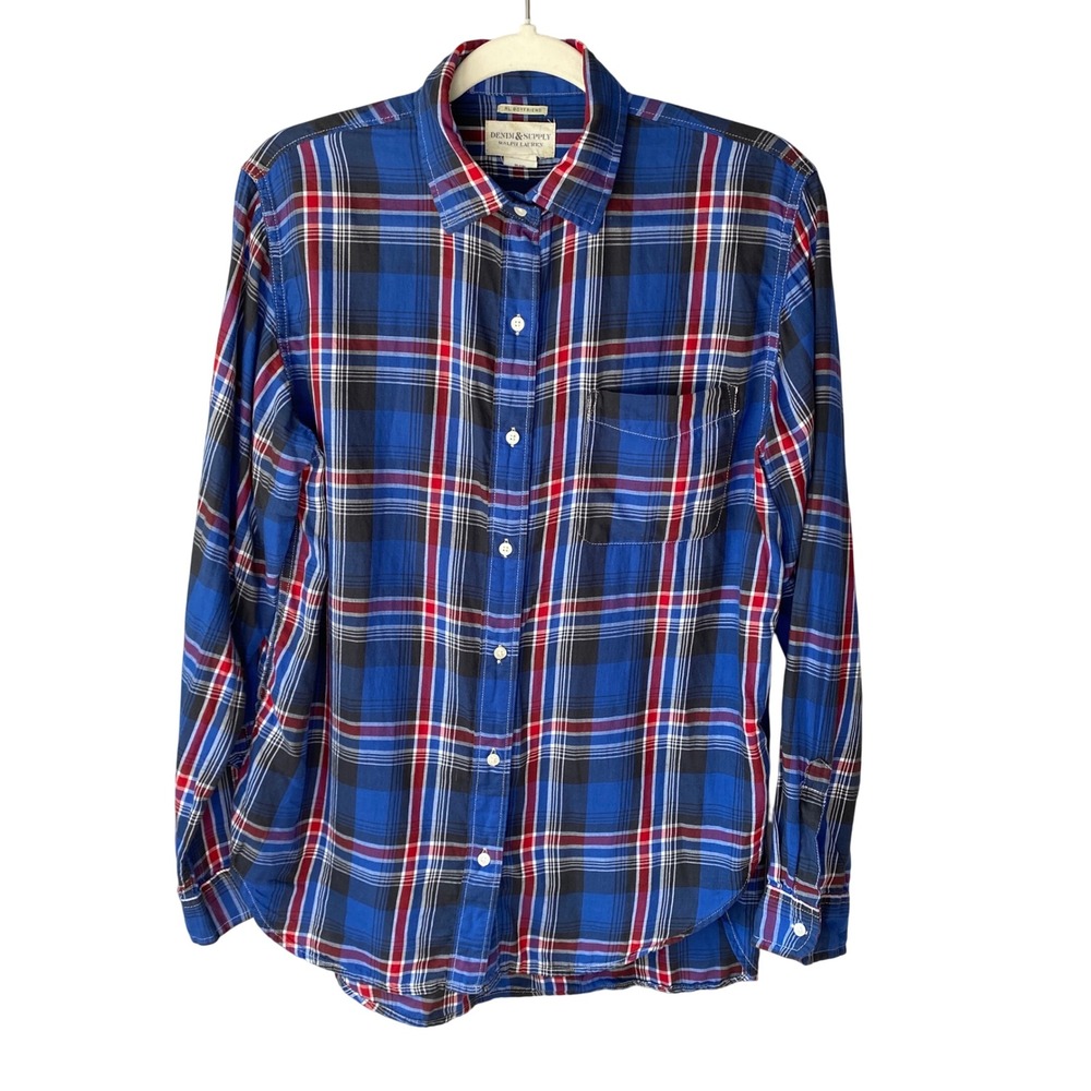 Denim & Supply Ralph Lauren Blue Red Plaid RL‎ Boyfriend Cotton Shirt Large